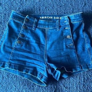 denim high waisted multiple button jean shorts